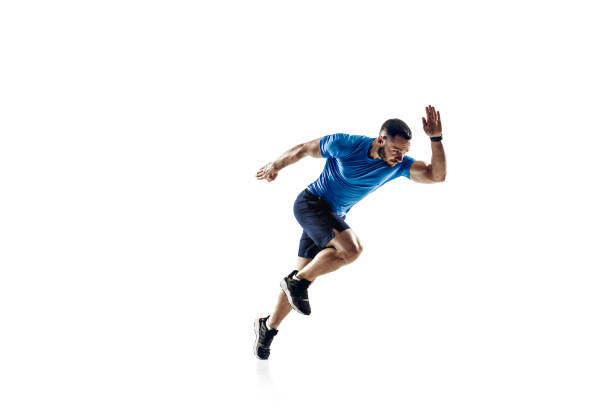 istock Caucasian professional male runner, athlete training isolated on white studio background. Copyspace for ad. 1303160959