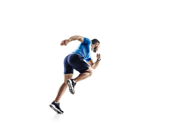istock Caucasian professional male runner, athlete training isolated on white studio background. Copyspace for ad. 1303160961
