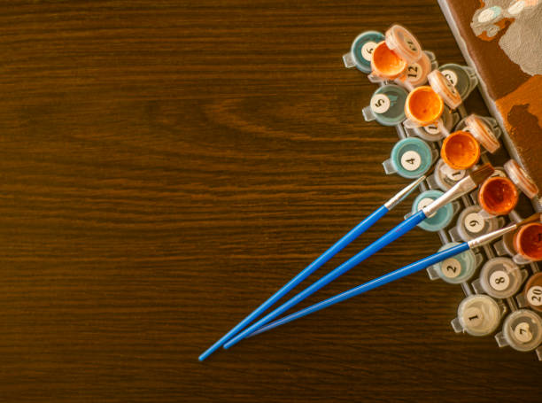 istock acrylic paints and brushes, 1303168324