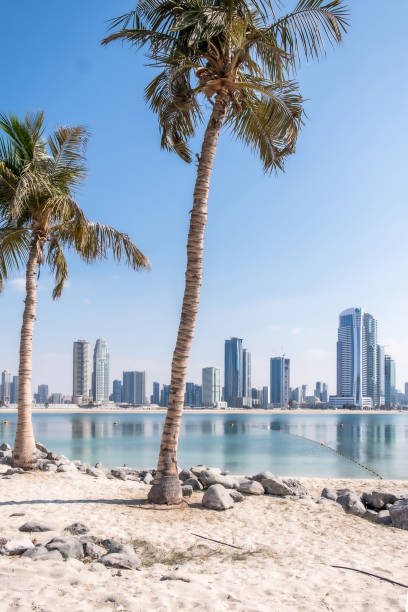 Al Mamzar Beach, Dubai, United Arab Emirates stock photo