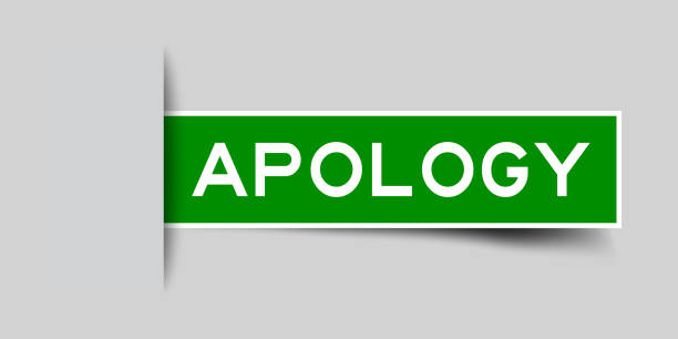 ilustrações de stock, clip art, desenhos animados e ícones de inserted green color label sticker with word apology on gray background - closed sadness reconciliation sign