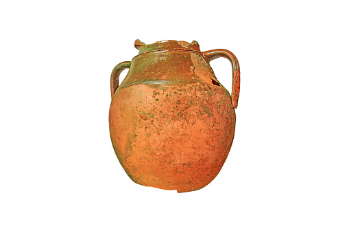 old clay amphora isolated on white background