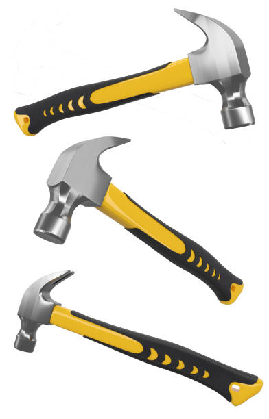 istock Set of black and yellow hammers with a rubberized handle isolated on white 1303174682