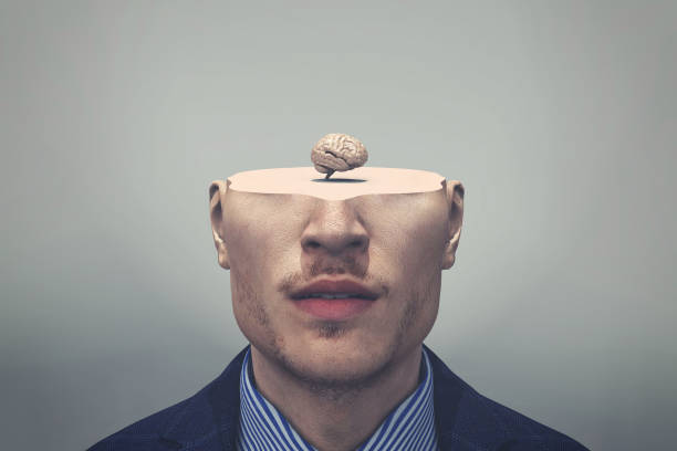 istock Man with half of head and a small brain . Self development and open mind concept . This is a 3d render illustration . 1303175212