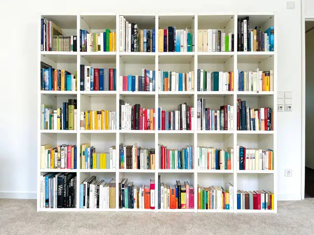 Full bookshelf, 30 square compartments, white wood