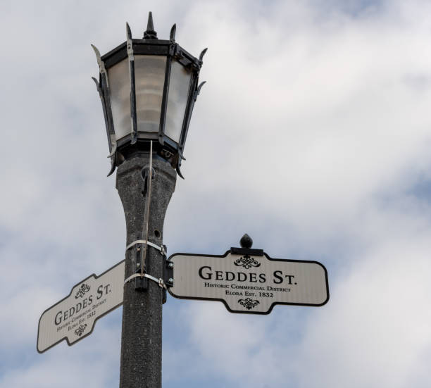 istock Lamp post with street name 1303176225