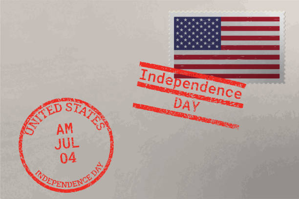 istock Postage stamp envelope with USA flag and 4-th July stamps, vector 1303179260
