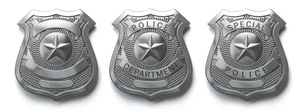 Photo of Police metal badge isolated on white Sign and symbol of police.