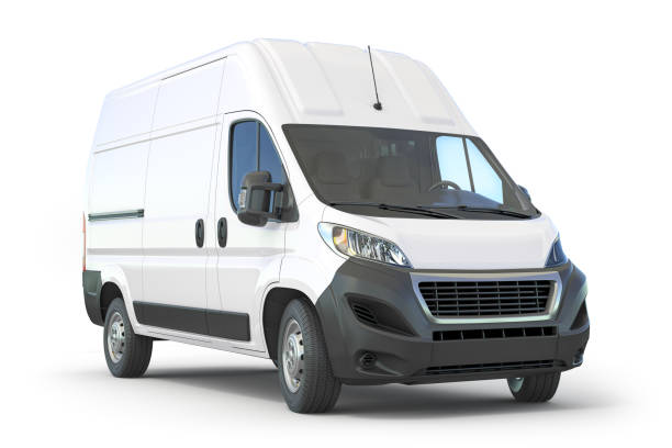 белый коммерческий фургон доставки изолированы на белом, - van white delivery van truck стоковые фото и изображения