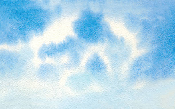 istock Watercolor background of sky and clouds. 1303185198