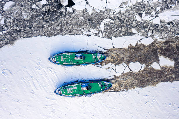 istock Icebreakers near Wloclawek on Vistula river, 2020-02-18, Poland 1303189005
