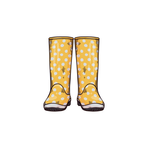 mode gummistiefel für regnerisches wetter im herbst oder frühjahr. - rain protection personal accessory autumn stock-grafiken, -clipart, -cartoons und -symbole