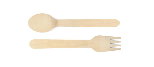 istock Wooden spoon and fork isolated on white background 1303197468