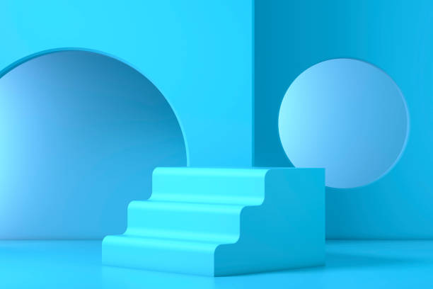 istock Abstract minimal geometry concept. Studio podium platform. Exhibition and business marketing presentation stage. 1303198160