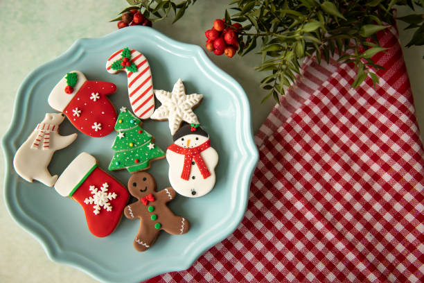 istock Fun and shaped Christmas cookies in blue plate 1303200815