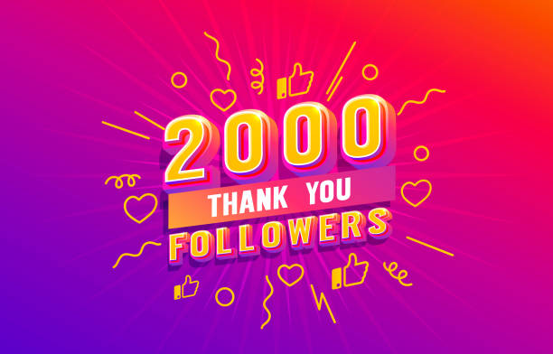 ilustraciones, imágenes clip art, dibujos animados e iconos de stock de gracias 2000 seguidores, grupos sociales en línea de los pueblos, feliz banner celebrar, vector - 2000