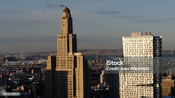 Aerial View On The One Hanson Place In Downtown Brooklyn New York City In The Winter Morning Stock Photo - Download Image Now