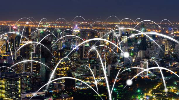 istock Smart digital city with globalization abstract graphic showing connection network 1303208160