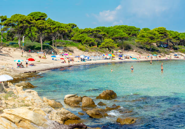 Karydi beach in Vourvourou, Sithonia peninsula, Chalkidiki, Greece Karydi beach in Vourvourou, Sithonia peninsula, Chalkidiki, Greece halkidiki beach stock pictures, royalty-free photos & images