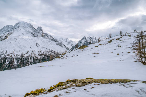 istock Snowy ridge and snowcapped mountains distant 1303215965