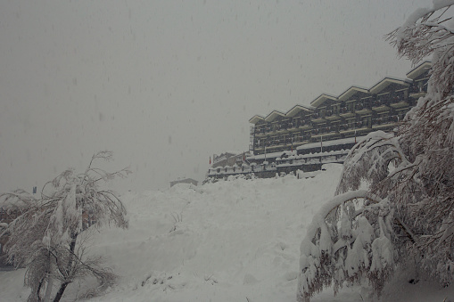 Heavy snowfall in the hills of Soldeu, Andorra