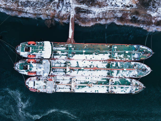 istock Top view of river barge in river Don, Rostov-on-Don 1303219074