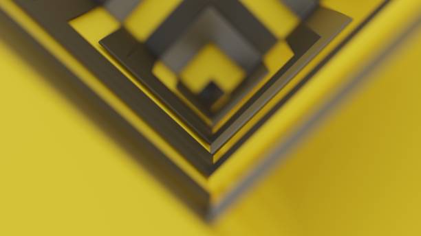 istock Geometrical cubic shapes in yellow and metallic gray. Abstract background, digital render. 1303220938