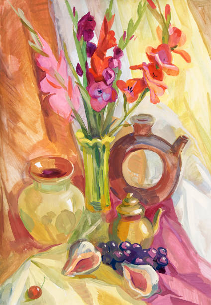 istock Still life with a bouquet of flowers. Gouache painting 1303220962