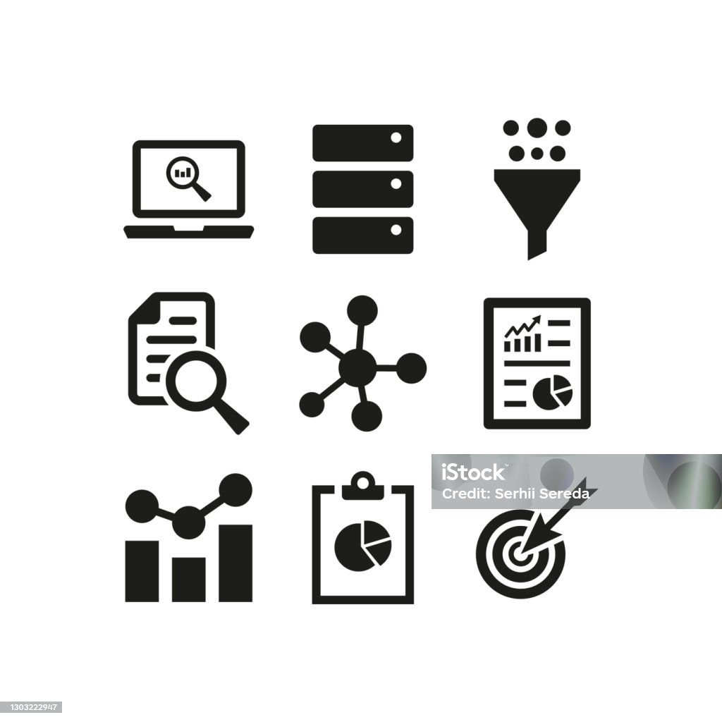 Data Analytics Icons Set On White Background Stock Illustration