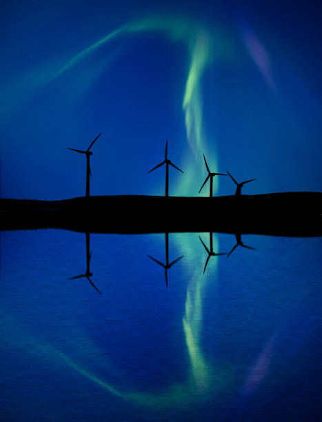 Northern Lights Wind Farm stock photo