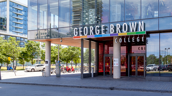 Toronto, Canada - June 19, 2018: George Brown College Waterfront Campus in Toronto, home of the Centre for Health Sciences. George Brown is a public college of applied arts and technology.