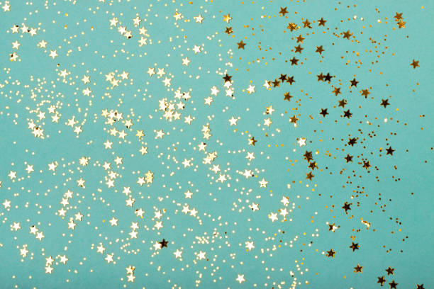 istock Trendy mint background with golden stars 1303237146