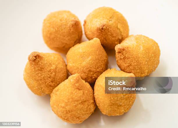 Coxinha De Frango Brazilian Food Some Brazilian Chicken Croquettes Served On A White Plate Top View Photo Stock Photo - Download Image Now