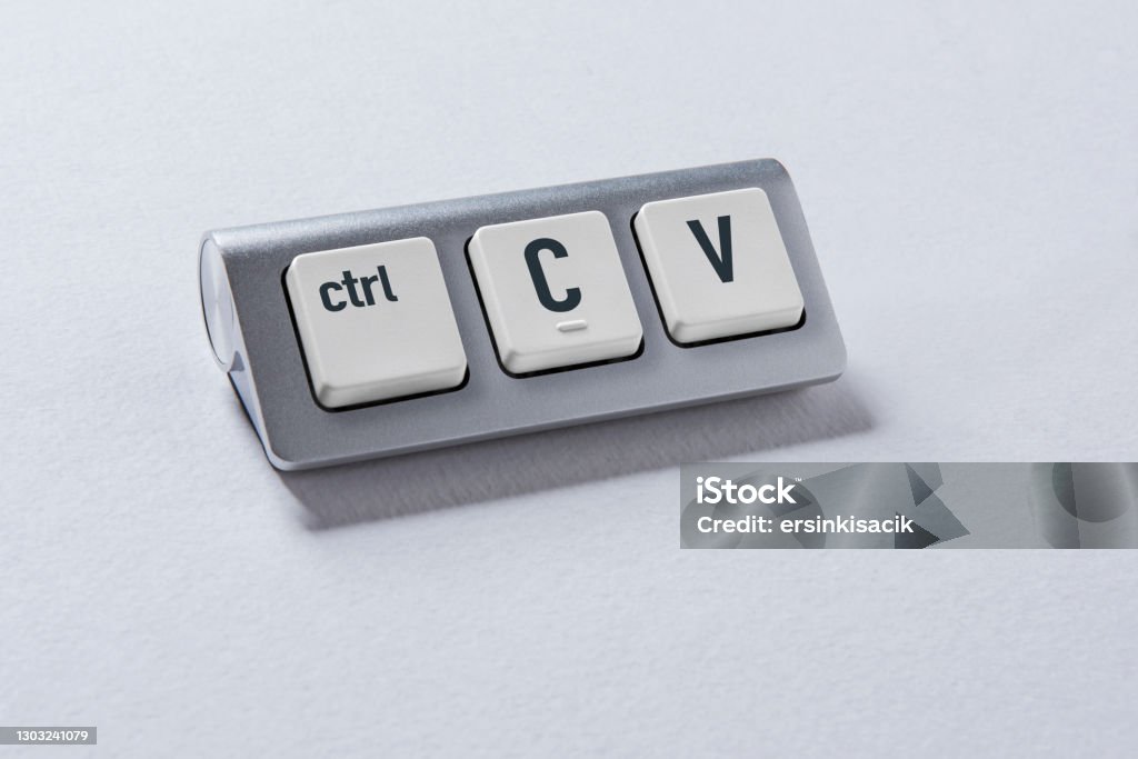 Copy - Paste Keyboard (Plagiarist Tool) Keyboard with three buttons, ctrl, C and V for copy and paste. Imitation Stock Photo