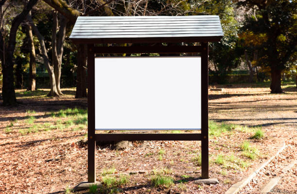 istock Blank Japanese style bulletin board in the park with clipping path 1303245257