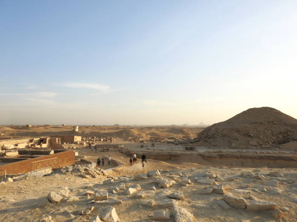 the saqqarah desert near the mortuary temple at the step pyramid of djoser or zoser in saqqara necropolis in giza egypt - the step pyramid of zoser imagens e fotografias de stock