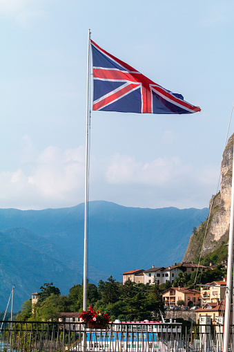 Union Jack on Lake Como in Lombardy, Italy