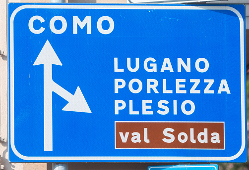 Lake Como Road Sign in Lombardy, Italy