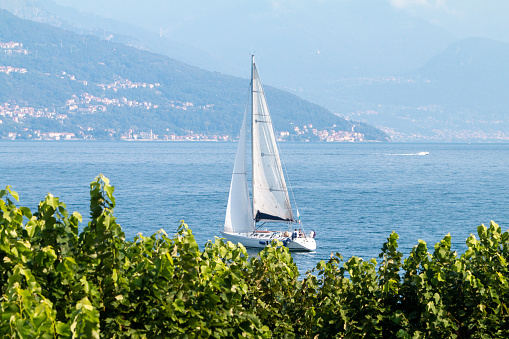 Sailboat off Bellagio on Lake Como in Lombardy, Italy