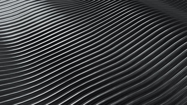 3D rendering closeup abstract black silver and white stripe slicing wavy background. Minimalism illustration concept. 4K motion graphic design footage video