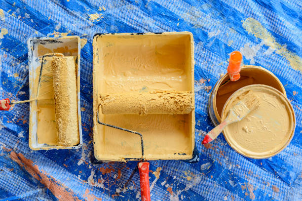 istock Work tool and equipment for building paint. Color for house improvement when lock down during Covid-19. 1303258468