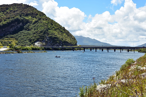 Looking up the Grey River in Greymouth, in New Zealand's West Coast of the South Island.