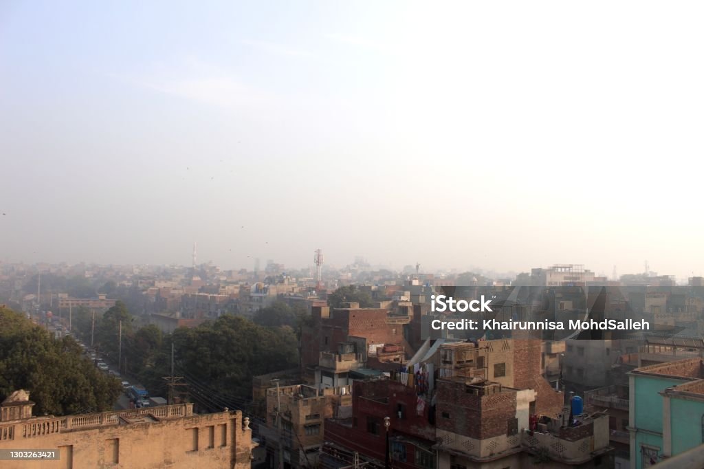 Fort Road of the Walled City The view from the top of the Food street’s shop lots Lahore - Pakistan Stock Photo