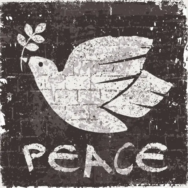 Vector illustration of Dove of Peace on a black painted wall