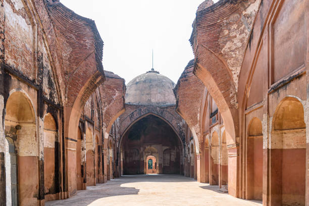 View of Katra Masjid, one of the largest caravanserais in the Indian subcontinent. Located at Barowaritala, Murshidabad, West Bengal, India. Islamic Architecture. stock photo