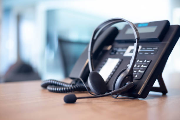 istock Communication support, call center and customer service help desk. VOIP headset for customer service support (call center) concept 1303271626
