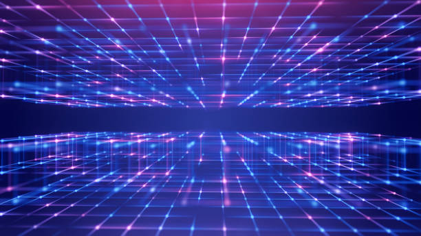 istock Illustration Technology abstract background with connected line and dots, neon color tone Color Futuristic digital background for Business Science and technology 1303273311