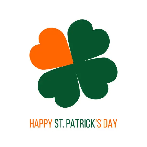 Vector illustration of happy st.patrick's day, vector greeting card with four leaves clover