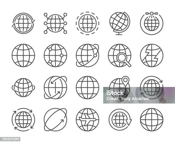 Icône De Globe Ensemble Dicônes De Ligne De Communication Globale Illustration Vectorielle Coup Modifiable Vecteurs libres de droits et plus d'images vectorielles de Icône