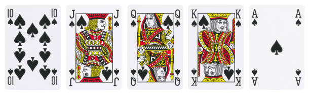 Royal Flush of Spades - isolated on white Royal Flush of Spades - isolated on white hand of cards stock pictures, royalty-free photos & images